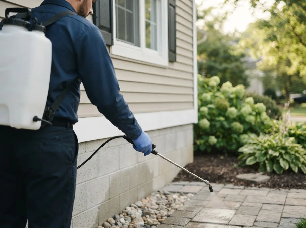 Pest control technician inspecting a home in Moorhead, MS